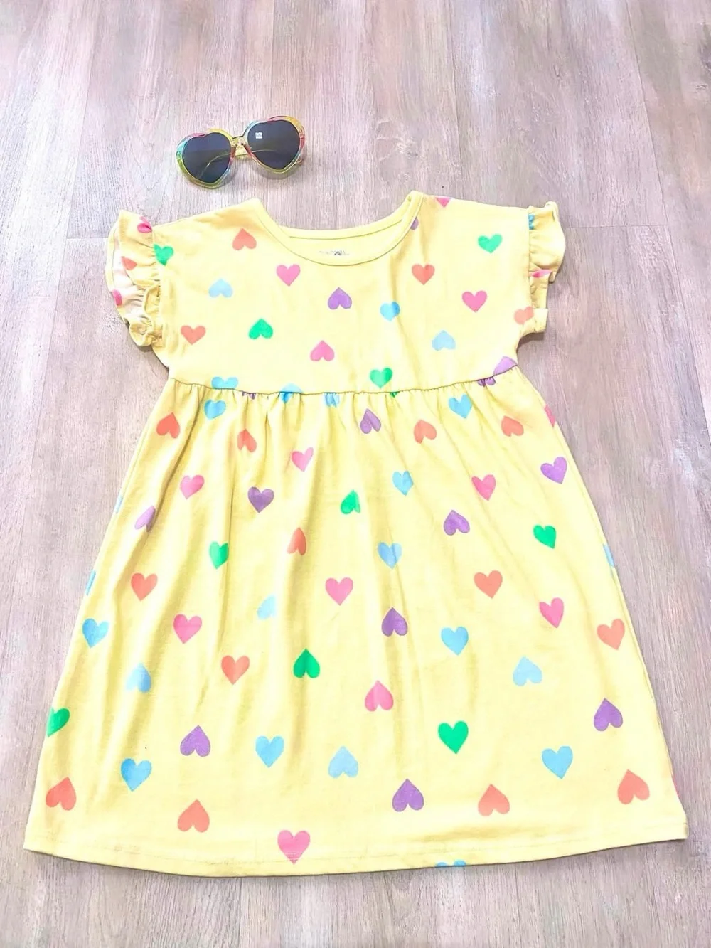 Yellow Heart-Print Kids Dress - Brand: